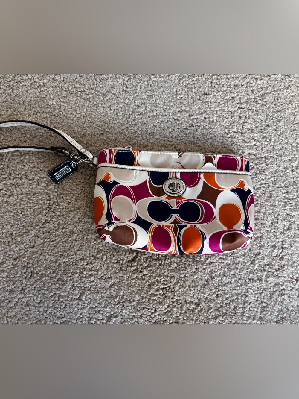 Coach Multicolor Signature Wristlet - Pink, Orange, Navy & Brown